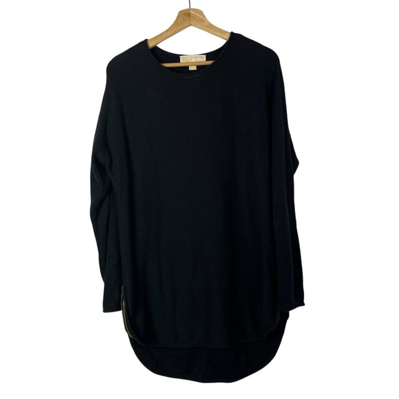 Michael Michael Kors Black Scoop Hem Bottom Zip Knit Sweater M - Picture 1 of 4